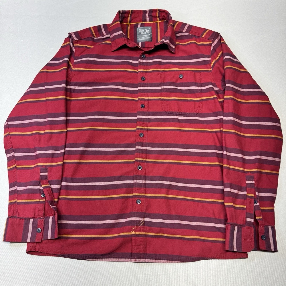 Mountain Hardwear‎ Shirt Mens Medium Red Striped Long Sleeve Button Up Outdoor